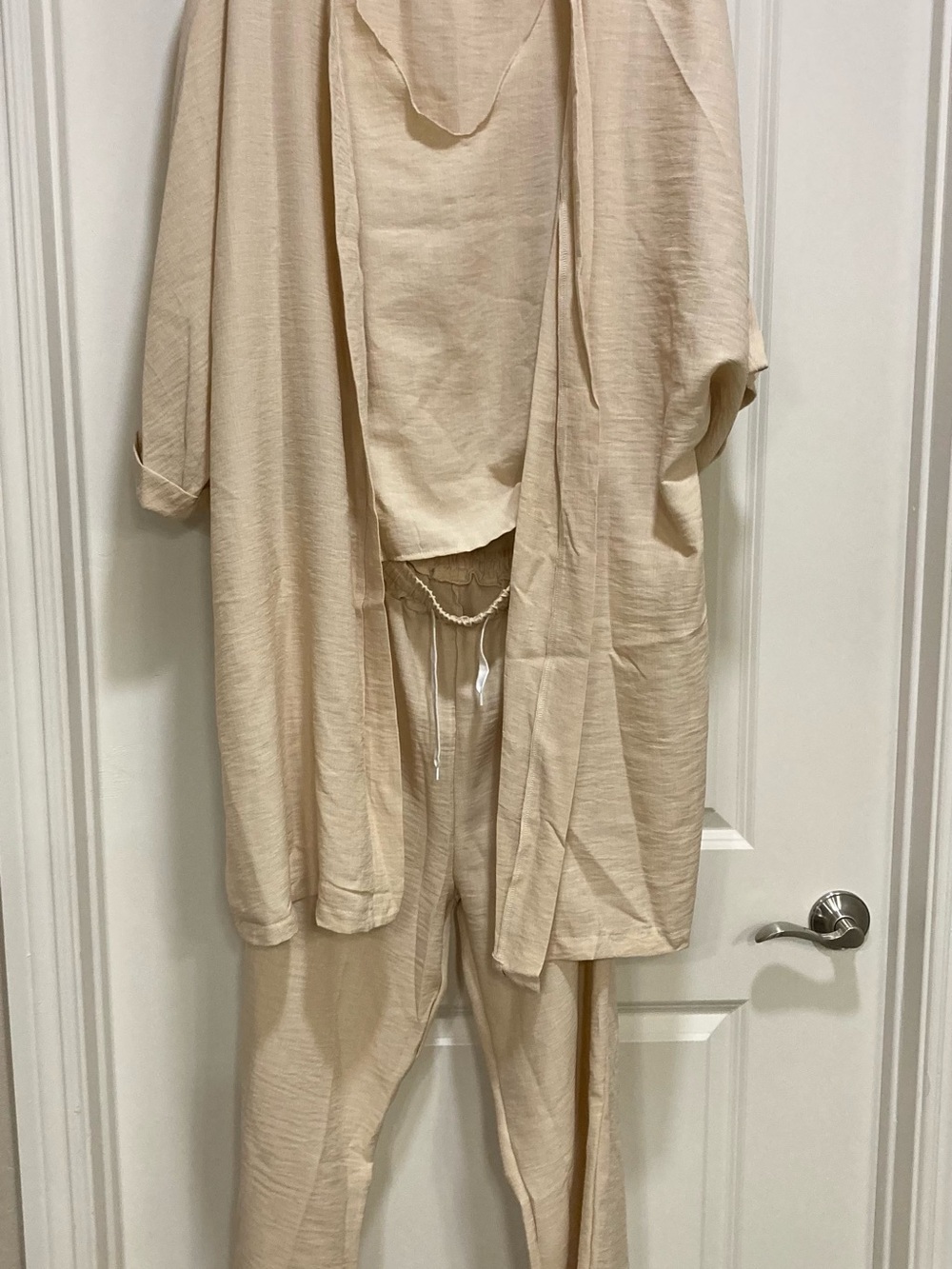 SHEIN Cream Lightweight Lounge Robe & Drawstring Pants Set